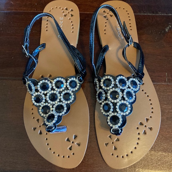 Bamboo Shoes - Bamboo Sandals 8.5 Black and Silver Thongs